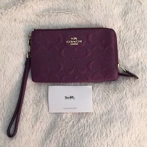 Purple Matte Leather Coach Double pocket wristlet